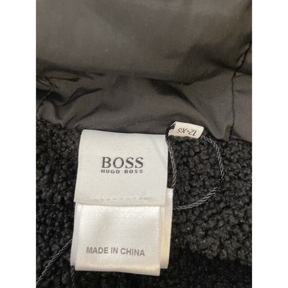HUGO BOSS Boys Black Faux Fur Shearling Hooded Logo Sweatshirt Jacket Size 10 - Picture 7 of 7